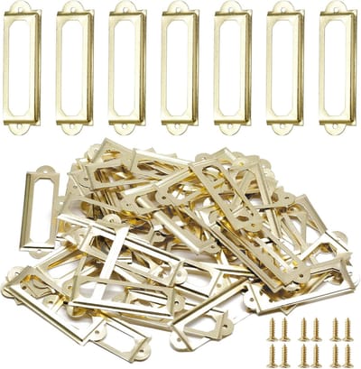 Labelhouders - 50 stuks - Metalen labelhouders - voor meubels, laden, kasten, kaarten, bureau-naamplaatjes, boekenkasten, planken - Goud - 60*18 mm