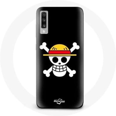 Samsung Galaxy A70 hoesje One Piece Manga Skull Zwarte Achtergrond zwart