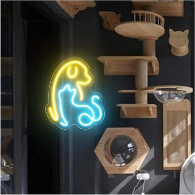 Neonlichtbord Kat Hond - Decoratieve lamp - Sfeer creëren - Veilig flexibel materiaal - 207 x 25 cm - Meerkleurig