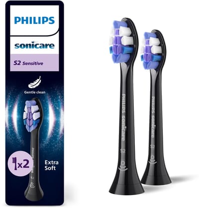 Philips Sonicare Optimal Sensitive – Opzetborstels voor Elektrische Tandenborstel – Zwart – Verpakking van 2​ - HX6052/88