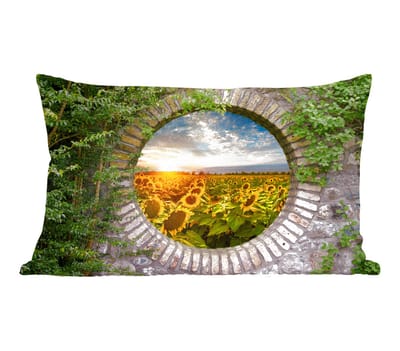 Sierkussens - Kussentjes Woonkamer - 50x30 cm - Zonnebloemen - Doorkijk - Bloemen - Zon
