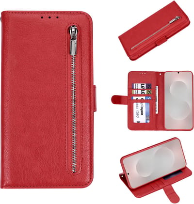HB Hoesje Geschikt voor Samsung Galaxy J4 Plus - Luxe Kunstlederen Portemonnee Book Case met Rits - Rood
