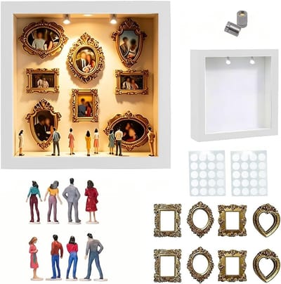 Doe-het-zelf mini-museum silhouet box met schaduwdoos frame, miniatuurfiguren en fotoideeën voor unieke woondecoratie en speciale gelegenheden zoals jubileum en verjaardag (wit)