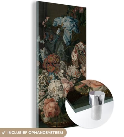 MuchoWow® Glasschilderij 20x40 cm - Schilderij acrylglas - Stilleven met bloemen - Schilderij van Cornelia van der Mijn - Foto op glas - Schilderijen