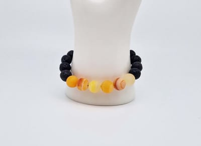 Handgemaakte "Armband Vulkanische" natuurstenen armband “Lava Donker - Oranje frosted agaat” - 10 mm diameter van de korrel- Diameter armband 20 cm - Een mooi cadeau voor familie en vrienden