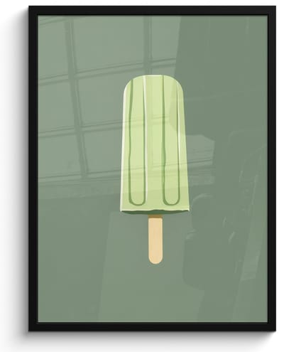 Poster in lijst - Fotolijst 50x70 cm - Posters - Groen - Waterijsje - Stokje - Illustratie - Posterlijst zwart - Decoratie - Wanddecoratie woonkamer - Muurdecoratie slaapkamer