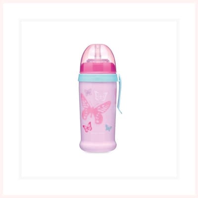 Canpol Babies Butterfly babyflesje met siliconen tube 350ml- roze- 12m+ 12+ m