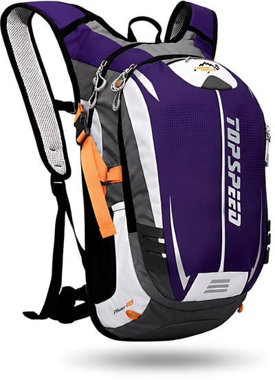 CarryQuest® - 18L Hydratatie Rugzak Zonder Waterzak - Waterafstotende Nylon Fietsrugzak met Reflecterende Strepen, Fluit, Flessenhouders & Rugventilatie - 45x24x15 cm - Paars