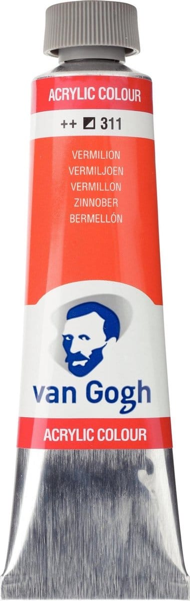 Van Gogh Acrylverf Rood - Acrylpaint - 311 Vermiljoen - Acrylic Verf Paint - Acrylaatverf - Rode Hobbyverf - Watergedragen Verf - Sneldrogende Pigmentrijke Verf - 40ml