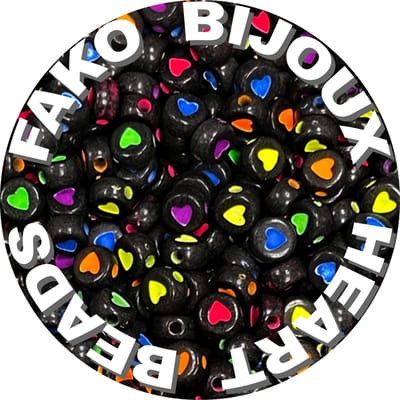Fako Bijoux® - Letterkralen Rond - Hartjes Kralen - Acryl - Sieraden Maken - 7mm - 250 Stuks - Zwart/Fluor