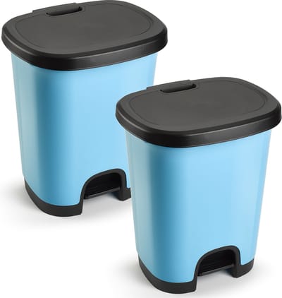 2x plasticforte pedaalemmer - lichtblauw/zwart - 18 liter - 33 x 28 x 40 cm - kunststof - afvalbak - keuken - kantoor - badkamer- toilet