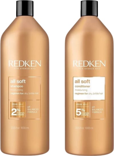 Redken CombiDeal - All Soft - Shampoo 1000 ML & Conditioner 1000 ML - voor droog- of door zon beschadigd haar