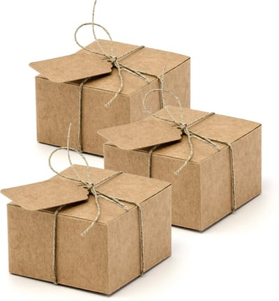 Partydeco cadeaudoosje Kraft - Bruiloft bedankje - 20x met etiketten - bruin - 6 x 4 cm