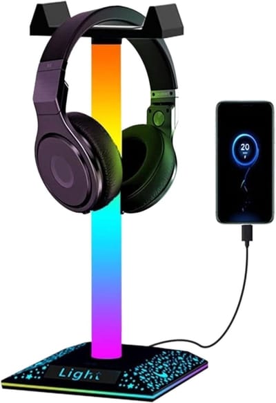Hoofdtelefoonstandaard - Headset Houder - Bureau Organisatie - Geïntegreerde USB poort - 30 cm - Zwart
