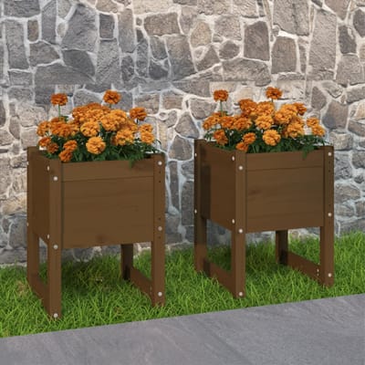 vidaXL - Plantenbakken - 2 - st - 40x40x52,5 - cm - massief - grenenhout - honingbruin