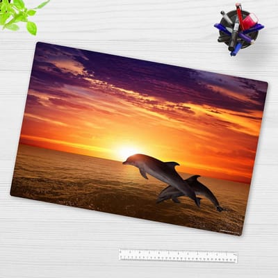 Zonsondergang Delfine - Bureauonderlegger voor Kinderen en Volwassenen - Antislip Vinyl - 60 x 40 cm - Eerste Schooldag - Duitsland-product