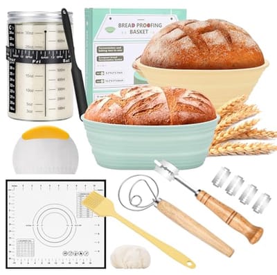Zuurdesem Starterset - Broodbak Set - Brood Bakken Thuis - Complete Kit Inclusief Manden - 1 Liter Pot - Grijs