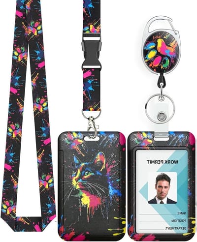Stijlvolle Badgehouder met Kattenprint en Retractable Reel, Inclusief Lanyard en Carabiner Clip voor Werknemers en Verpleegkundigen