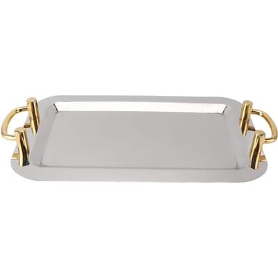 Plateau de Service en Acier Inoxydable Exquis Élégant Surface Miroir Poignée de Transport Dorée Acier Inoxydable 304 Rectangular (Length 16.9in) gray