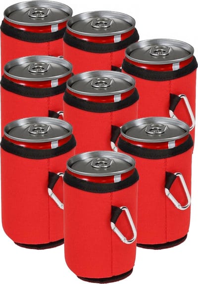 Blikjeskoeler - Drankkoeler - Thermohoes - Koelhoudhoes - 8 stuks - Karabijnhaak - Rood - Fleskoeler - Bierkoeler - Koelzak