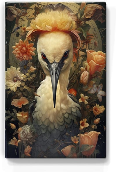 Oranje kraanvogel - Laqueprint - 19,5 x 30 cm - Niet van echt te onderscheiden handgelakt schilderijtje op hout - Mooier dan een print op canvas. - LP330