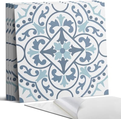 Coloray Wandpanelen Zelfklevend - Plantenpatroon in ornamenten Zelfklevende Wandpanelen - 50 cm x 50 cm - Blauw Wandpaneel PVC - 4 stuks - Mozaïeken Wandpanelen Zelfklevend - Wandbord Keuken - Wandpaneel Badkamer