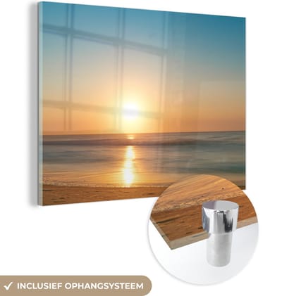 MuchoWow® Glasschilderij 120x90 cm - Schilderij acrylglas - Zee - Kleuren - Zon - Foto op glas - Muurdecoratie woonkamer - Wanddecoratie slaapkamer - Schilderijen