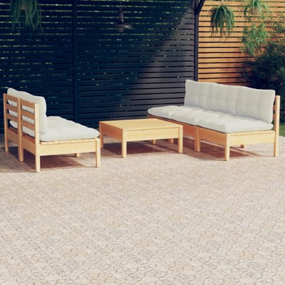 vidaXL - 6-delige - Loungeset - met - crèmekleurige - kussens - grenenhout