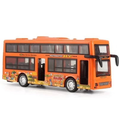 Lichte Muziek Dubbeldekker Bus Model Wrijvingsaangedreven Stadsbus Terugtrek Voertuigen Deur Openen Die-Cast Toeristenbus Model