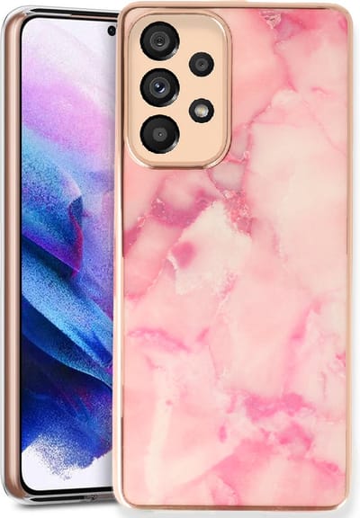 Casemania Hoesje Geschikt voor Samsung Galaxy A23 Roze - Siliconen Marmer Back Cover