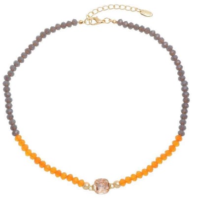 Behave® Korte Ketting - Glaskralen Mat Goudkleurig - Oranje - Nikkelvrij