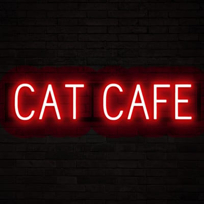 CAT CAFE - Lichtreclame Neon LED bord verlicht | SpellBrite | 76,42 x 16 cm | 6 Dimstanden & 8 Lichtanimaties | Reclamebord neon verlichting