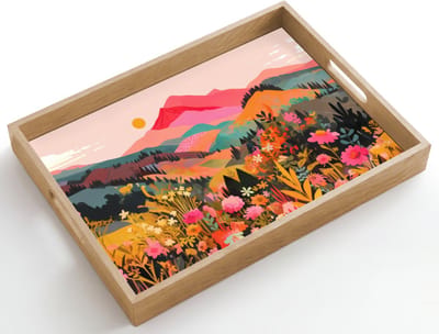Dienblad hout 50x35 cm - Schootdienblad - Zonsondergang - Bergvallei - Contrast - Borrelplank rechthoek - Plateau dienbladen