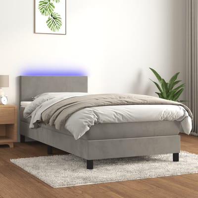 vidaXL - Boxspring - met - matras - en - LED - fluweel - lichtgrijs - 100x200 - cm