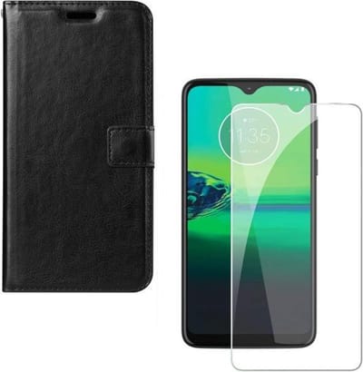 hoesje Geschikt voor: Motorola Moto G8 Plus Portemonnee zwart met 2 stuks Glas Screen protector