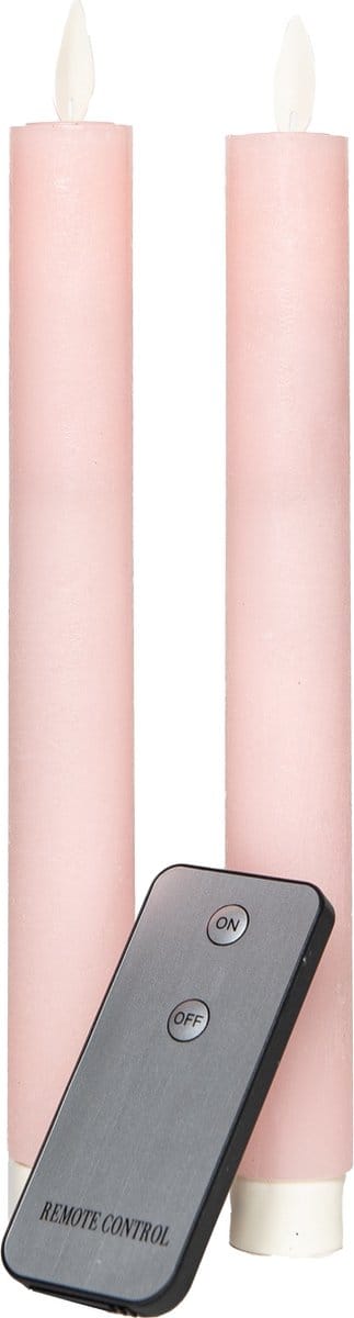 Anna's Collection LED dinerkaarsen - lichtroze - 2x stuks - 23 cm - met afstandsbediening - kaarsen