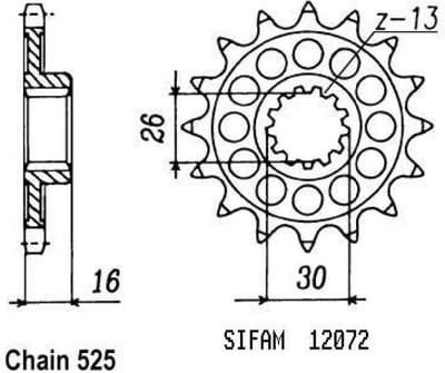 Voortandwiel Sifam voor Motor Honda 750 Vfr R Rc30 1988 tot 1991 Nieuw