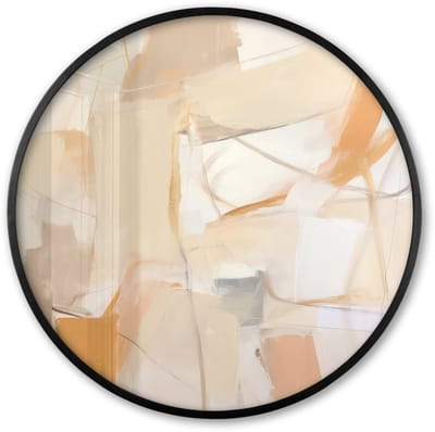Poster in lijst Rond - Fotolijst 60x60 cm - Posters - Abstract - Beige - Oranje - Kunst - Modern - Ronde posterlijst zwart - Decoratie - Wanddecoratie woonkamer - Muurdecoratie slaapkamer