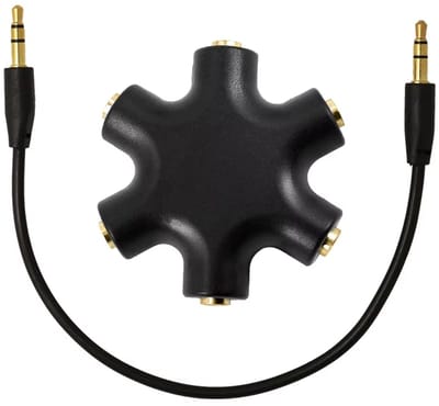 Actie4you® - Premium Audio Splitter - Aux Splitter - Koptelefoon Splitter - 6 Ingangen - 3.5mm – Met 1 Kabel Jack naar Jack – Zwart