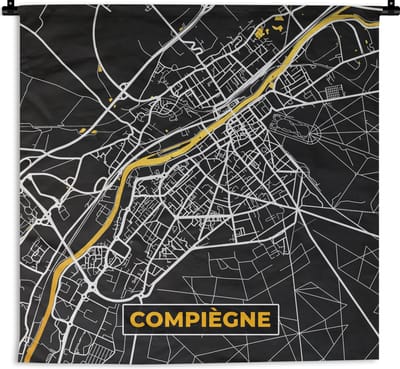 Wandkleed - Wanddoek - Frankrijk – Plattegrond – Kaart – Compiègne – Stadskaart - 180x180 cm - Wandtapijt