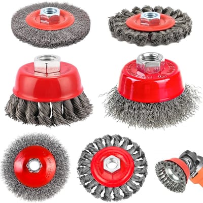 Dailygoods - 6 stuks draadborstels haaks Flex, M14 x 2 potborstel, slijper, diameter 75 mm en 100 mm, stalen borstel, draadborstel voor het reinigen en slijpen