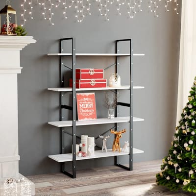 vidaXL - Boekenkast - met - 4 - schappen - 100x30x140 - cm - bewerkt - hout - wit