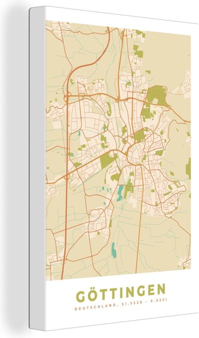 Canvas Schilderij Plattegrond - Göttingen - Vintage - Stadskaart - Kaart - 20x30 cm - Wanddecoratie