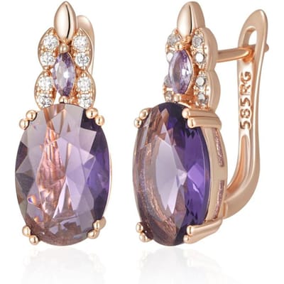 Sprankelende Paarse Ovale Natuurlijke Zirconia Engelse Oorbellen Voor Vrouwen Mode Roségoud Kleur Vintage Feest Dagelijkse Sieraden PURPLE beige