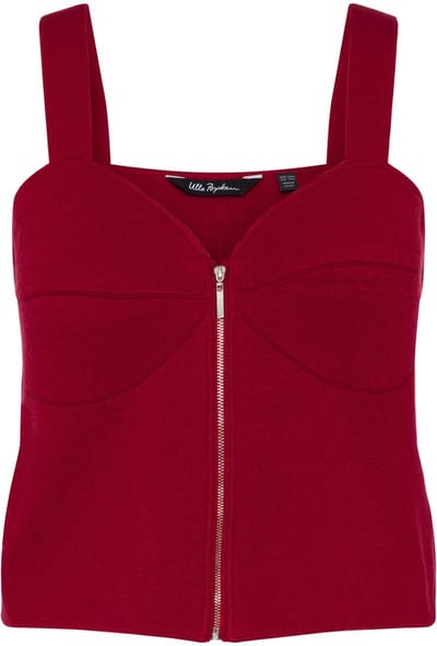 Ulla Popken - Dames - beha top slim ritssluiting fijn breisel mouwloos - Salsa - Maat 50+