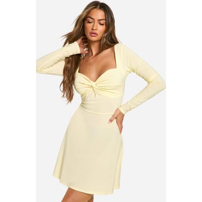 boohoo Dames Ruched Twist Detail A-lijn Mini Jurk | Butter | Maat: 16