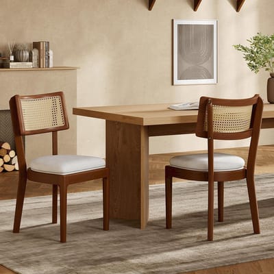 Pugsdrly 2 massief houten eetkamerstoelen met rotan rugleuningen, comfortabel en ademend, geschikt voor de eetkamer, woonkamer, cafés, moderne stijl, linnen, notenhout