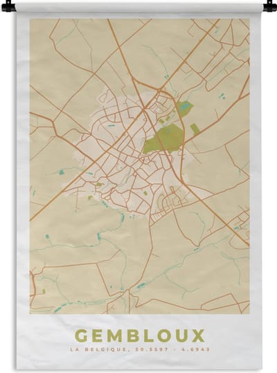 Wandkleed - Wanddoek - Kaart - Plattegrond - België - Stadskaart - Gembloux - 120x180 cm - Wandtapijt