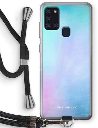 Case Company® - Hoesje met koord geschikt voor Samsung Galaxy A21s hoesje met Koord - Mist pastel - Telefoonhoesje met Zwart Koord - Bescherming aan alle Kanten en Over de Schermrand