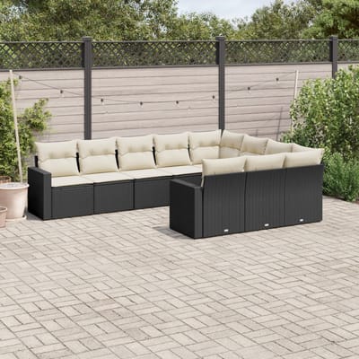 vidaXL - 10-delige - Loungeset - met - kussens - poly - rattan - zwart